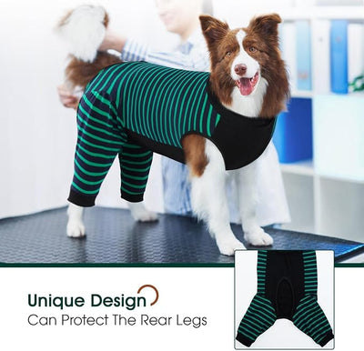 Kuoser Dog Recovery Suit with Anti Licking Rear Leg Sleeve, Green 2XL | Abdominal Dog Surgical Suit with Pants Cover Protect Wounds, Dogs Elbow Protector Soft Pet Surgery Onesie Cone Alternative