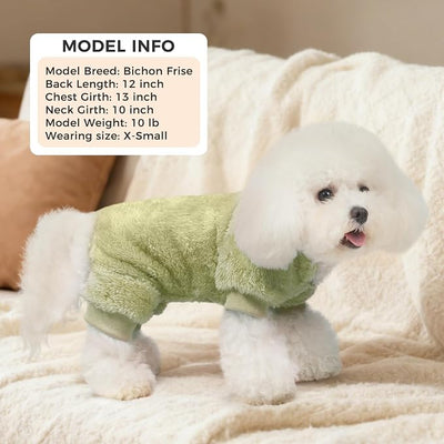 PAWCHIE Dog Fuzzy Velvet Pajamas,Dog Sweater Winter Cloth for Small Dogs Cat,Boy Girl,Pet Jumpsuit, Doggy Apparel for Teacup Yorkie Chihuahua,Green,S