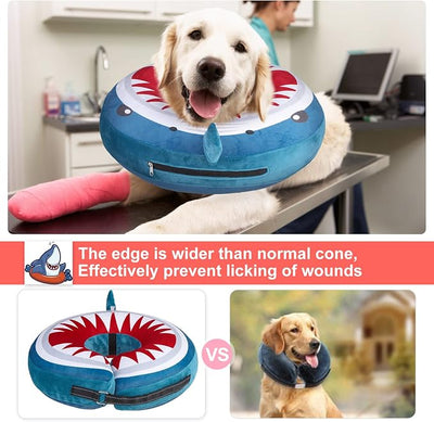 BEAUTYZOO Dog Cone Alternative After Surgery for Large Medium Small Dogs, Soft Inflatable Cone Collar for Dogs Cats, Dog Neck Donut E Collar Recovery Collar to Stop Licking, Shark Blue S