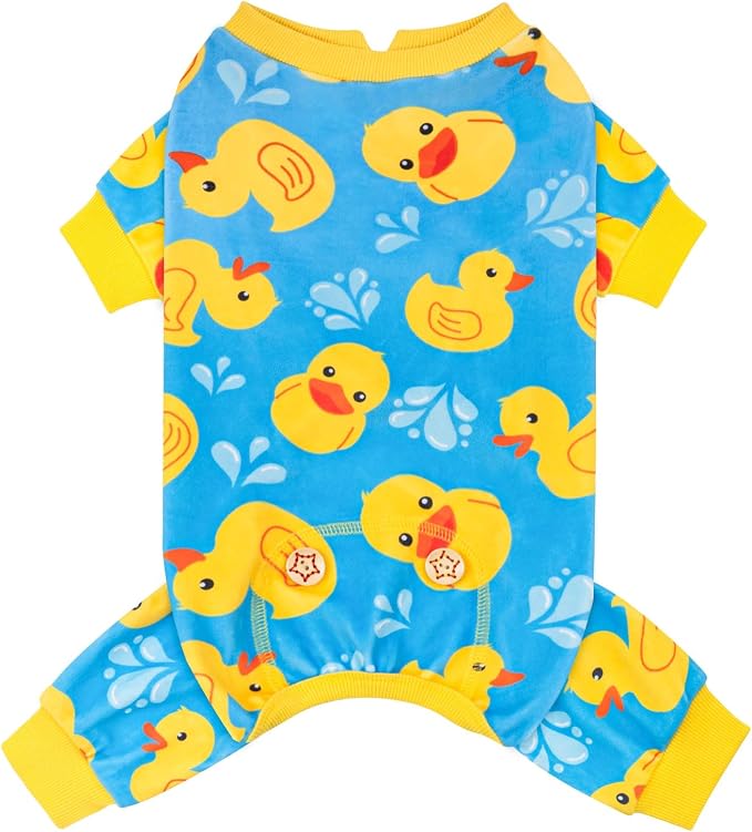 KYEESE Dog Pajamas Velvet Pet Costume Doggie Jammies Soft Dogs Clothes Comfy Pets Onesie Pets Pjs Blue Floating Duck Puppy Onesie Stretchy Pet Coat Dog Pajamas Small Sized Dogs, Large