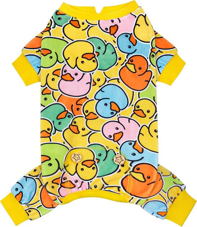 KYEESE Dog Pajamas Velvet Pet Coat Colorful Duck Pets Jammies Comfy Dog Clothes Stretchable Dogs Onesie Soft Pet Pjs Doggie Pajamas for Small Dogs Stretchy Doggie Costumes, Small