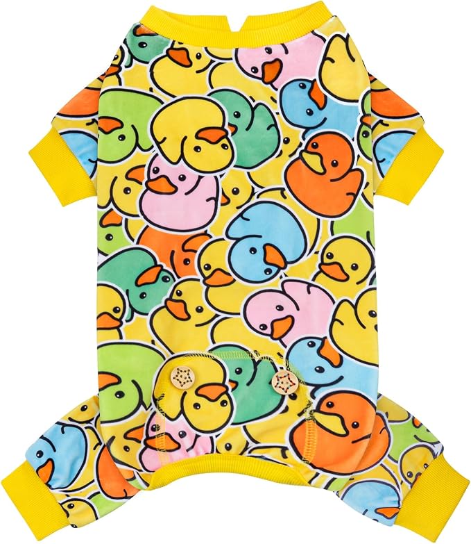 KYEESE Dog Pajamas Velvet Pet Coat Stretchy Doggie Costumes Soft Doggie Pajamas for Small Dog Colorful Duck Printing Pets Pjs Comfy Dogs Clothes Stretchable Pet Jammies Soft Dogs Onesie, X-Large