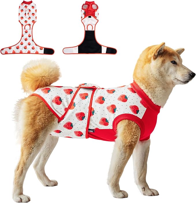 Dog Surgery Recovery Suit,Female Male Dog Onesie for Spay Neuter,Substitute E-Collar & Cone,Anti-Licking Breathable Onesie for Small Medium Large Dogs,Strawberry XS
