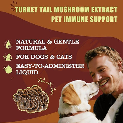 Turkey Tail Mushroom Extract for Dogs & Cats Lipoma Lumps Bumps Warts, | Boost Immunity, Young Weak & Senior & Low-Vitality & Post-Surgery Pets, with Chaga & Reishi Mushrooms Extract