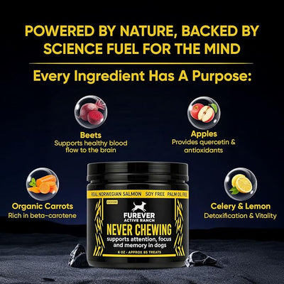 Furever Active Pet Neuro Chewing, Formulated with Organic Carrots, Celery, Lemon, Beets, Support Brain Health in Dogs, Overall Cognitive Performance, Memory and Alertness | 6oz, 85 Chews (1)