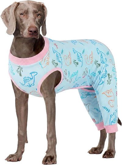 Kuoser Dog Recovery Suit with Anti Licking Rear Leg Sleeve, Dinosaur 2XL | Abdominal Dog Surgical Suit with Pants Cover Protect Wounds, Dogs Elbow Protector Soft Pet Surgery Onesie Cone Alternative
