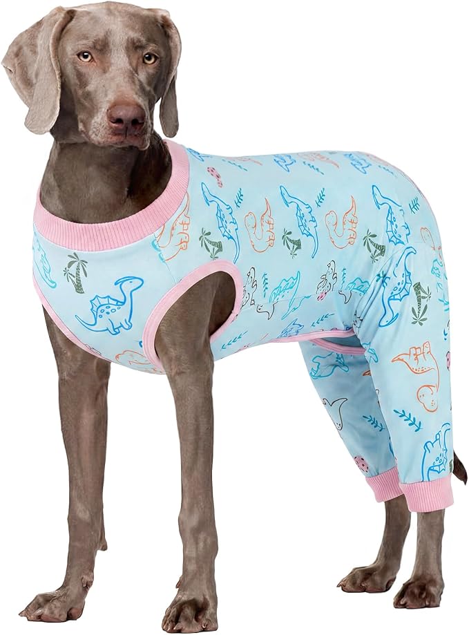 Kuoser Dog Recovery Suit with Anti Licking Rear Leg Sleeve, Dinosaur 2XL | Abdominal Dog Surgical Suit with Pants Cover Protect Wounds, Dogs Elbow Protector Soft Pet Surgery Onesie Cone Alternative