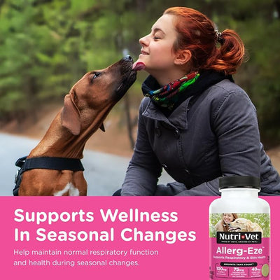 Nutri-Vet Allerg-Eze Chewables for Dogs, Antioxidants & Omega-3 Fatty Acids, Allergy Relief Supplement, Supports Skin, Coat & Respiratory Health, 60 Count