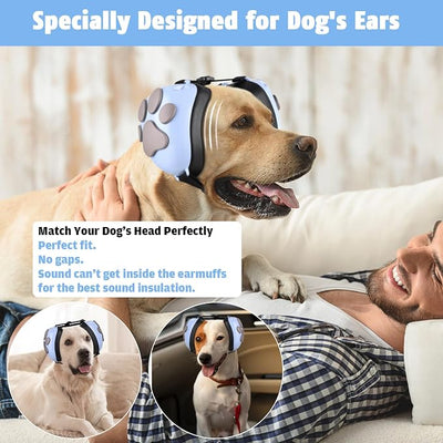 Upgraded Dog Ear Muffs for Noise Protection - 22dB NRR Noise Cancelling Headphones with Dog Paw Design, Calming Earmuffs for Thunder, Fireworks & Hunting (XS, Light Blue-Gray)
