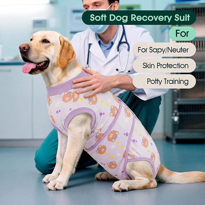 Kuoser Dog Surgery Recovery Suit, Soft Breathable Dog Recovery Suit for Female Spay Male Nueuter, Anti Licking Puppy Onesie Pet Surgical Suit for Dogs Abdominal Wounds Skin Disease, Bear 2XL