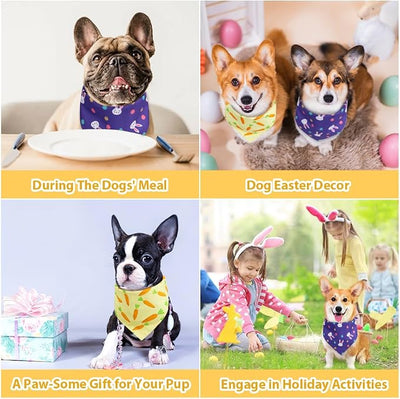 Vivifying Easter Dog Bandanas - 2 Pack Festive Pet Accessories with Cute Bunny and Carrot Patterns, Perfect for Easter Celebrations (Large, Purple & Yellow)