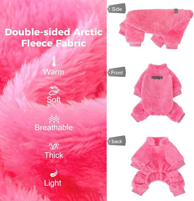 PAWCHIE Dog Fuzzy Velvet Pajamas,Dog Sweater Winter Cloth for Small Dogs Cat,Boy Girl,Pet Jumpsuit, Doggy Apparel for Teacup Yorkie Chihuahua,Pink,XXS