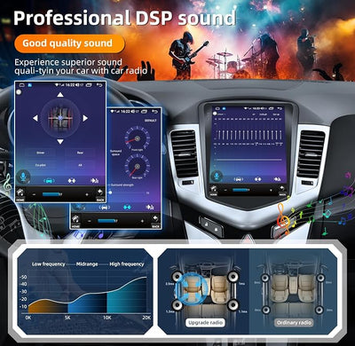 8 Core+4G RAM Android 13 Car Radio for Chevrolet Chevy Cruze 2009-2015: 10.4 Inch Touch Screen Tesla Style Stereo with CarPlay Android Auto 5G WiFi GPS Bluetooth FM/RDS SWC Backup Camera +Mic