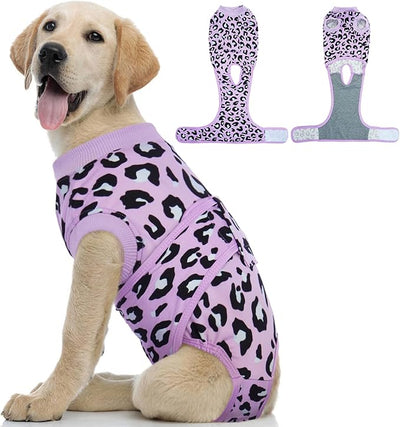 Kuoser Dog Recovery Suit for Dogs After Surgery,Professional Surgical Onesie for Female Male Dogs Spay Neuter,Soft Dog Surgery Suit Bodysuit for Abdominal Wounds Skin Disease,Purple Leopard L