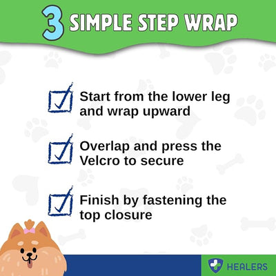 Healers PetCare Leg Wraps – Adjustable Dog Bandages with Gauze Inserts – Breathable Elastic Wrap for Wound Care & Joint Support – Non-Slip, Reusable, Machine Washable – Small 18-Inch, Blue