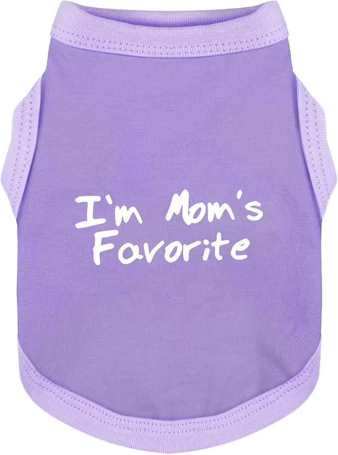 Cozy Sleeveless Canine Wear Dog Clothes, Soft, Lightweight, and Breathable Cotton Dog Shirt with I'm Mom's Favorite Print.Vest Tank Top Ideal for Small, Medium, and Large Breeds Light Purple XL
