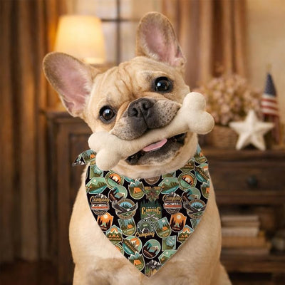 Mountain Camping Badge Dog Bandana, Adventure Themed Pet Scarf, Adjustable Triangle Dog Scarf, Outdoor Pets Accessory Bandana for Small and Medium Dogs