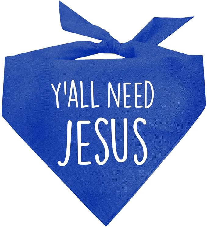 Y'all Need Jesus Christmas Easter Religious Dog Bandana (159 Royal, X-Small)