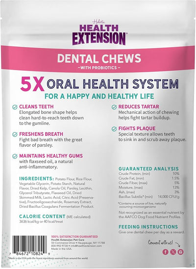 Health Extension Probiotic Dental Bones for Dogs, 8 Medium Bones, Cleans Teeth, Healthy Gums, Freshens Breath, Training or Reward, 6 oz Bag (Pack of 4)