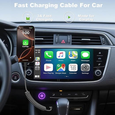 Coiled Carplay Car Charger Fast Charging, [1-Pack, 3ft] Retractable Braid USB A to USB C Cable for iPhone 17/17 Air/16/15/Plus/Pro Max/MacBook Pro/Samsung Galaxy S10/Android Devices, USB C Cord, Grey
