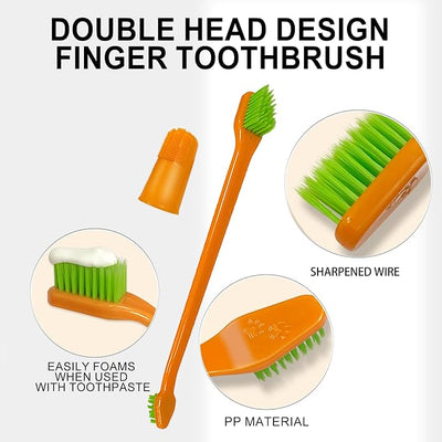 HOP 7 Pack Pet Toothbrush kit Orange 4 Angled Double-Head Dog Toothbrushes 3 Dog Finger Toothbrushes Soft Nylon Bristle Dog Toothbrush Refill Puppy Tooth Brushing Kit Pet Dental Care for Dogs and Cats
