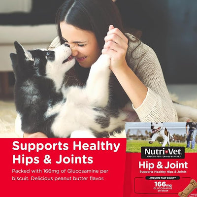 Nutri-Vet Hip & Joint Biscuits for Dogs, Tasty Glucosamine Treat, Puppy Supplements, Dog Joint Supplement, Small Sized Biscuit with 166mg Glucosamine, Puppy Essentials, Peanut Butter Flavor, 16 oz