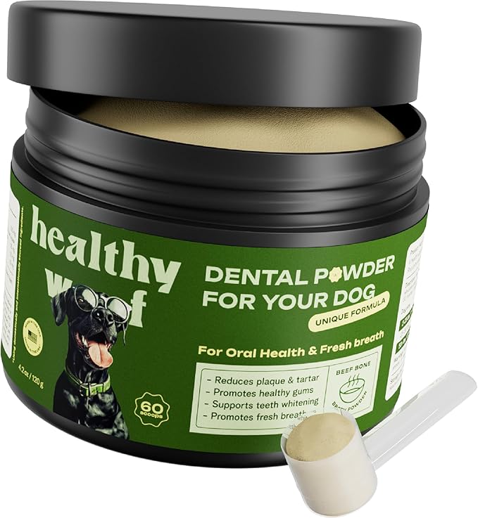 Dental Powder for Dogs - Complete Oral Care Bone Broth, Dog Teeth Cleaning Powder, Tartar Remover, Fresh Breath, Sensitive Stomach Support, No Brush Dental Care, 4.2 oz, 60 Scoops