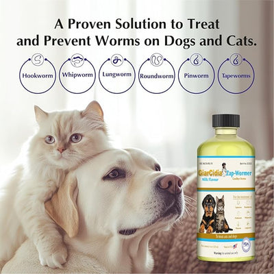 No More Worms in Cats and Dogs- Dewormer for Cats and Dewormer for Dogs - Chicken Flavour 120 mL / 4 oz Glass Bottle – Includes 3 mL Dropper with Cap (Chicken Flavor)