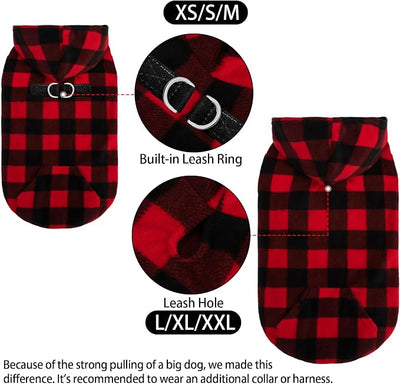 EXPAWLORER Dog Hoodie Fleece Sweater Vest, Hooded Dog Sweatshirt Fall Winter Pet Clothes with Leash Ring, Sleeveless Warm Cozy Puppy Clothing for Cat Small Medium Large Dogs Girl Boy, Red S
