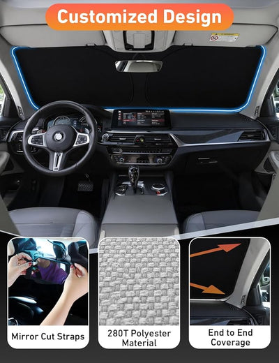 EcoNour Windshield Sunshade for Toyota Camry 2012-2015 2016 2017, LE, SE, SE Nightshade, XLE, XSE, TRD, Sun Visor for Front Windshield Sun Shade Cover, UV Heat Blocker & Protector, Car Accessories