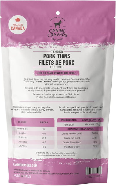 Canine Cravers Single Ingredient Dog Treats – Pork Thin Tenders - Human Grade Air Dried Hypoallergenic Pet Food – Grain, Gluten, and Soy Free – 100% All Natural - 5.3 oz