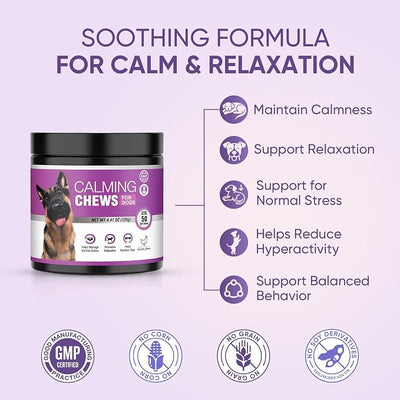 Calming Chews for Dogs 50pc Dog Calming Treat and Bites with Melatonin - Anxiety and Stress Relief Treats for Dogs Puppy Sleep Aid Calm Dog with Noise,Thunder, Barking, Separation,Chewing