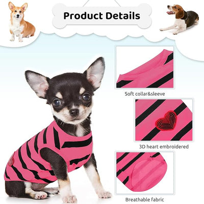 Dog Striped T-Shirts, Dog Vest, Pet Apparel, Tee Shirts, Suitable for Small, Medium, Large Pets, French Bulldog Bichon, Rose M