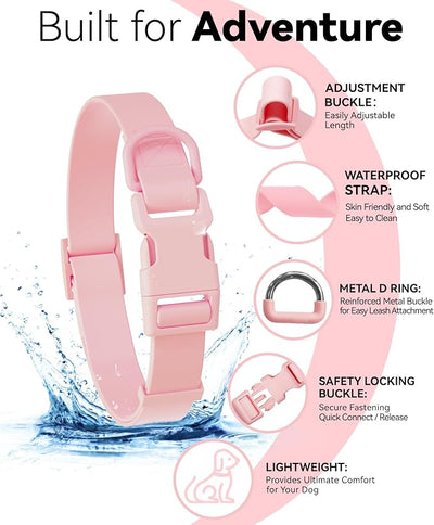 Waterproof Dog Collar, Rubber Adjustable Collars with Quick Release Buckle, Odor-Resistant, Easy to Clean Pet Collars for Small Medium or Large Dogs (Pink, L 15.4-24.8 inch)
