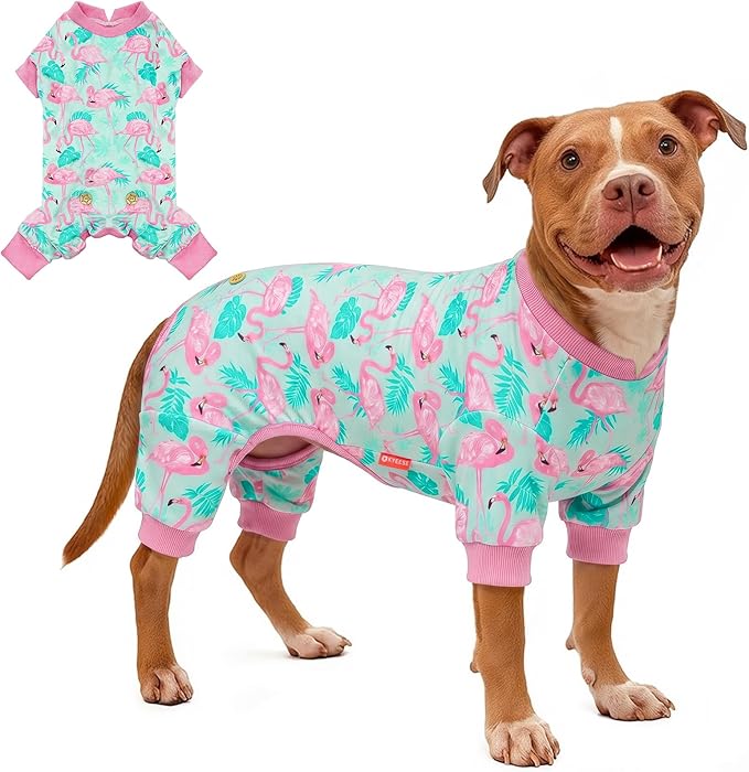 KYEESE Dog Pajamas Velvet Dog Pajamas Large Sized Dogs Soft Dogs Clothes Pjs with Flamingo Pattern Stretchy Pet Jammies Coat Comfy Pet Onesie Costume, 3X-Large
