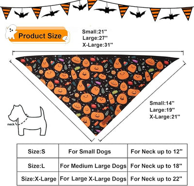 PTDECOR Halloween Dog Bandana, Pumpkin Ghost Design Reversible Holiday Pet Scarf, Black Yellow Halloween Bandanas for Medium Large Dogs Pets (Large)