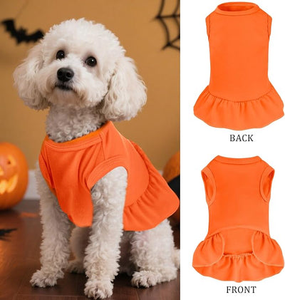 Dog Dresses Cat Skirt Solid Color Dog Clothes Summer Sleeveless Puppy Girl Clothes for Small Pet Dogs Cats (Orange, Large)