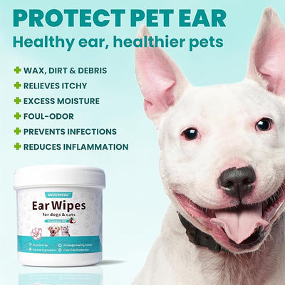 MEDUWEDU Ear Cleaner Wipes 120 Counts, Dog Ear Cleaner, Grooming Kit Care for Dogs and Cats, Soft & Easy Otic Cleaning Pads, Remove Wax, Dirt & Stop Smelly, Itchy, Non-Irritating, Coconut Scent