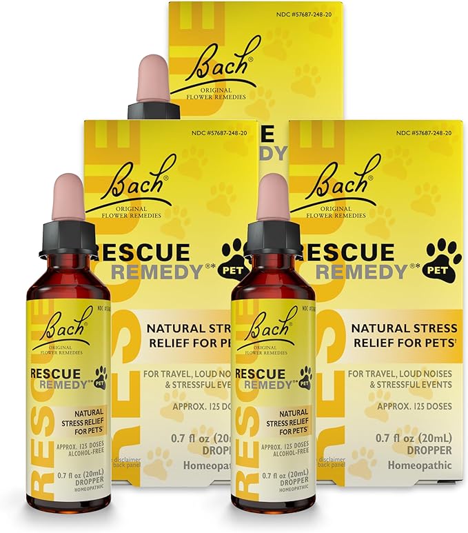 RESCUE Remedy Pet Dropper - 20mL, Pack of 3 - Stress & Tension Support for Dogs & Cats with Bach Natural Flower Essences - Sedative-Free, Homeopathic Liquid Formula - for All Breeds, Ages & Weights