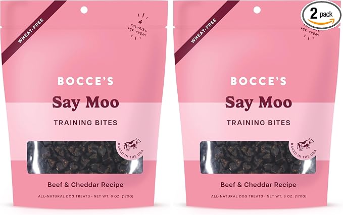 Bocce's Bakery Say Moo Beef & Cheddar Training Treats for Dogs,Wheat-Free Dog Treats,6 oz Bag,(Pack of 2)