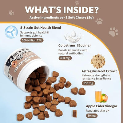 Dog Allergy Relief Chews Immune Support for Dogs with Probiotics for Itchy Skin and Hot Spots Allergies Relief, Paw Licking, Dry Skin & Coat Supplement Itching Relief Bites - 120 Ct