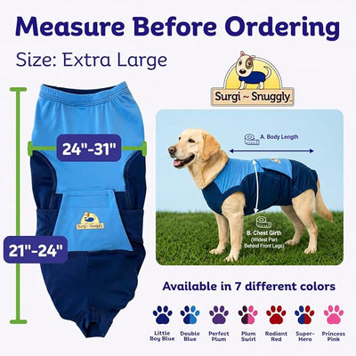 Surgi Snuggly Dog Surgery Recovery Suit - Dog Onesie for Post Surgery Recovery, Female Spay & Male Neuter - Surgical Suit for Dogs, E-Collar Cone Alternative, Double Blue - X-Large - 21" - 24" (EC)