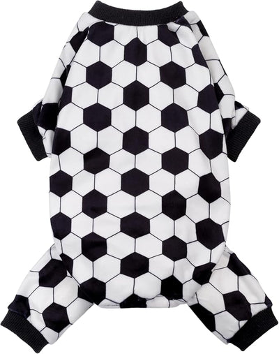 Fitwarm Soccer Dog Fleece Pajamas, Cozy Winter Clothes for Small Dogs Boy Girl, Funny Pet Clothes, Black, White, XS