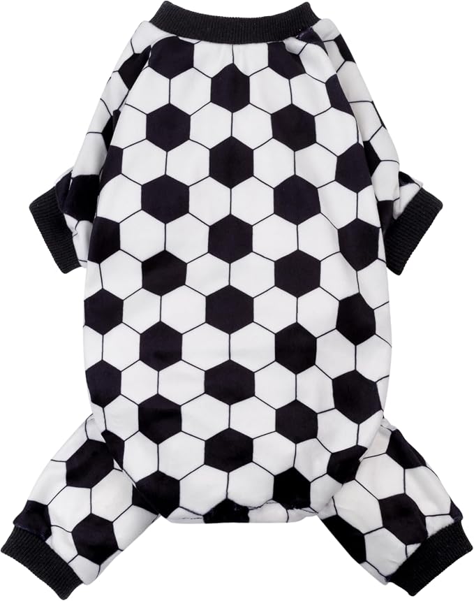 Fitwarm Soccer Dog Fleece Pajamas, Cozy Winter Clothes for Small Dogs Boy Girl, Funny Pet Clothes, Black, White, Large