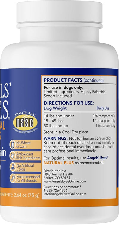 Angels' Eyes Natural Plus Tear Stain Prevention Powder for Dogs & Cats | Chicken Flavor | 75g | Daily Eye Health Support for All Breeds | No Wheat, Corn or Antibiotics | Eyebright & Olive Leaf