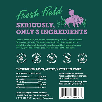 Fresh Field Bison & Apple Jerky Chips, 5 oz – All-Natural Dog Treats, USA Made, No Fillers, Perfect for Picky Pets