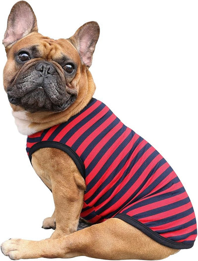 iChoue English Bulldog 100% Breathable Cotton Striped T Shirts Halloween Vest Clothes for Medium Dogs Tank Tops French Frenchie Pug Boston Terrier Pitbull Red Blue Stripes - XLarge