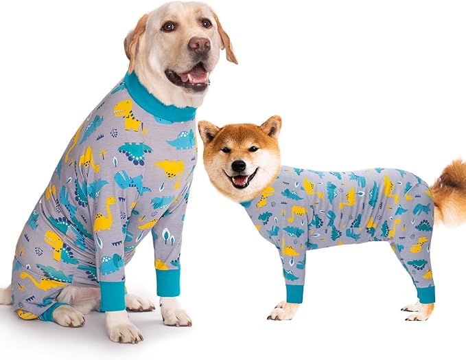 Dog Recovery Suit After Surgery Female Male, Medium Large Dog Neuter Shirt Cone Alternatives Prevent Licking Surgical Onesies (Dinosaur, 2XL)