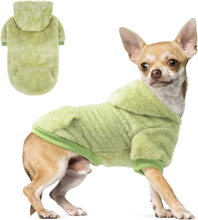 SCENEREAL Fleece Dog Sweaters Hoodie for Small Medium Large Dogs Girls Boys, Plush Fuzzy Dog Clothes Hoodies with Leash Hole, Winter/Fall Puppy Cold Weather Coat, Sherpa Hooded Sweatshirt, Green XS