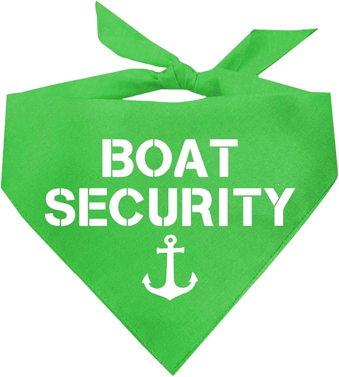 Boat Security Dog Bandana | 100% Cotton Adjustable Triangle | Made in USA | Boat Lover | Captain | Beach | Lake | Funny Outfit Prop Photoshoot | Lime, X-Small (243)
